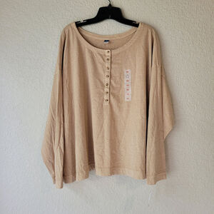 Old Navy Long Sleeves Tan Color Buttons Shirt 100% Cotton Women's Top Size 4X.